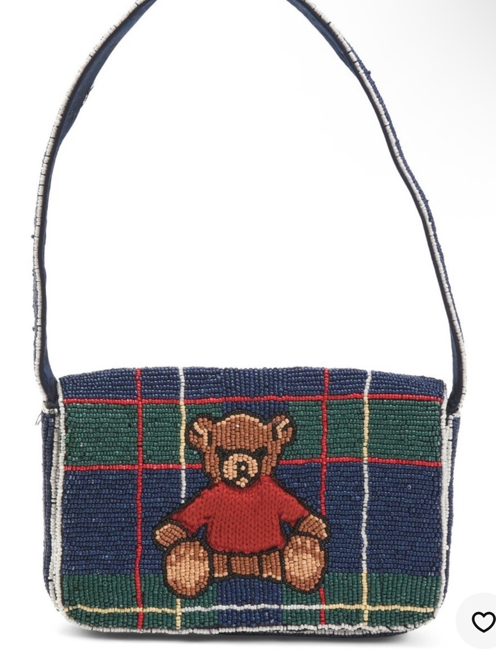 Preppy Teddy Beaded Plaid Shoulder Bag in Navy and Green! New tags